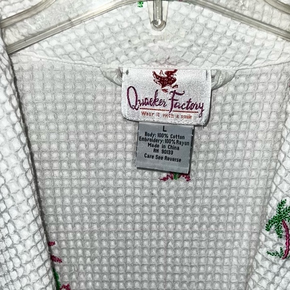 Quacker Factory Waffle Knit Palm Tree Robe Belted Size Large - Picture 7 of 8